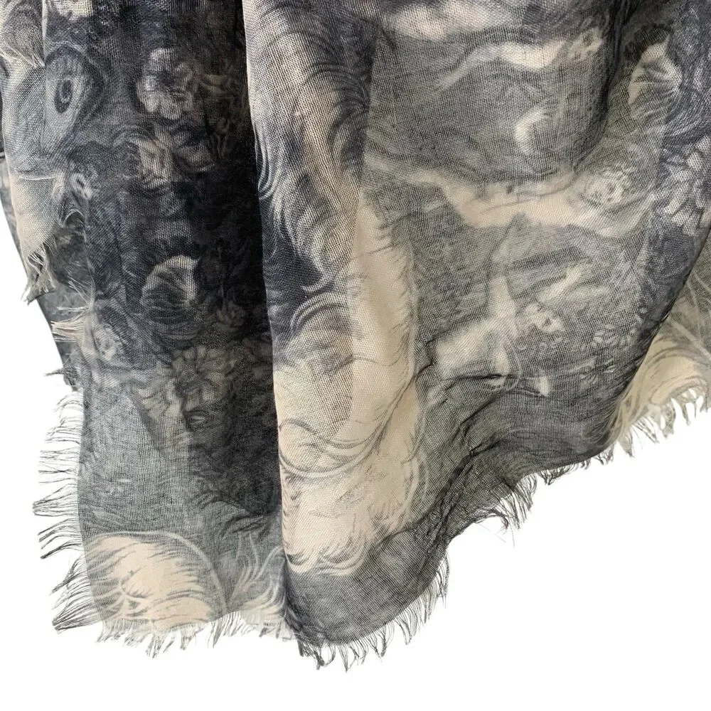 Maison Scotch Mythological Cherubs Scarf Wrap Black Beige Art Renaissance Sheer